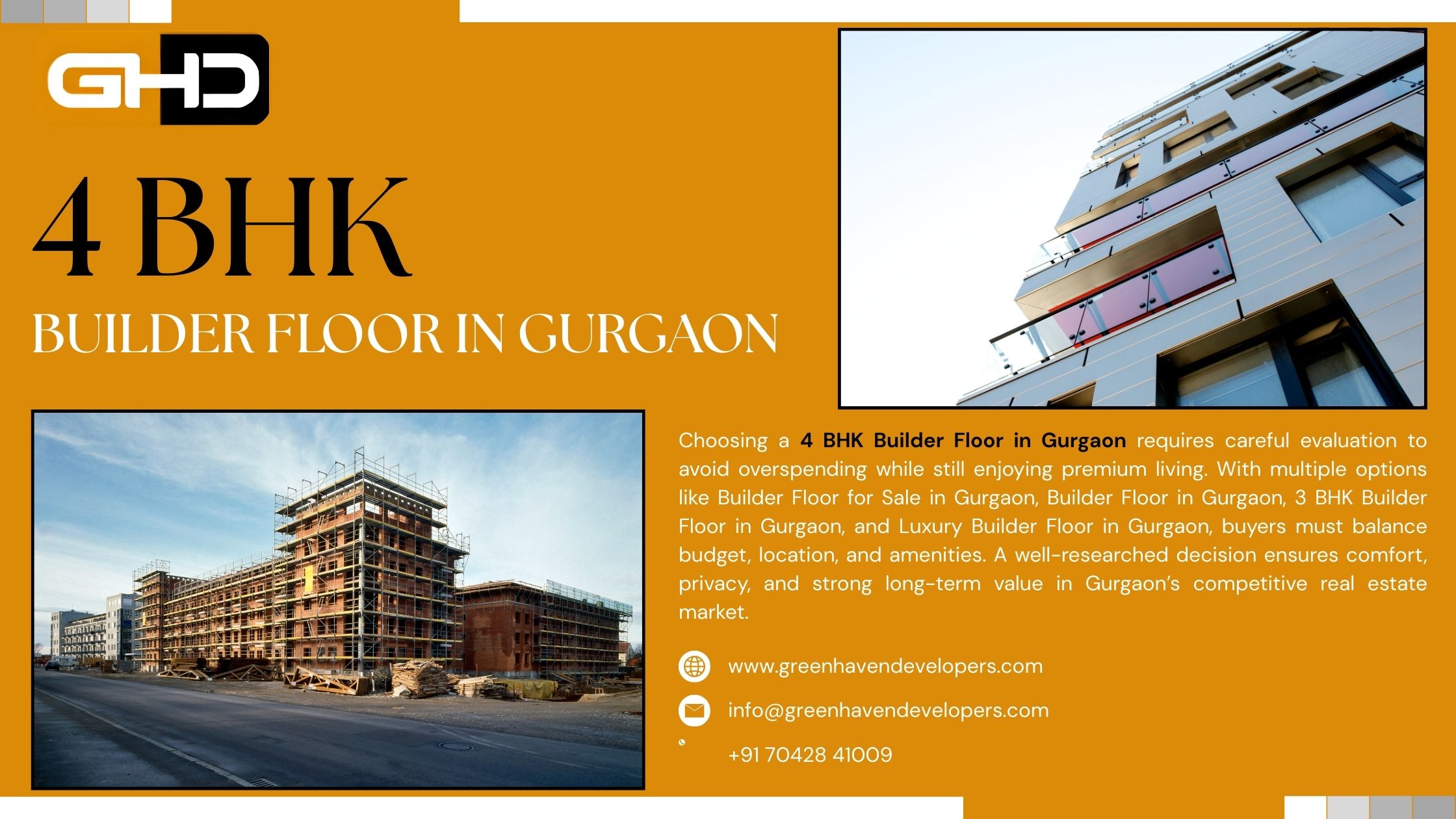 4 BHK Builder Floor in Gurgaon banner showcasing modern residential building design by Green Haven Developers